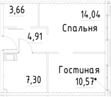 Планировка — Про.Молодость, 1-комн., 40 м²
