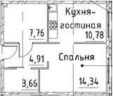 Планировка — Про.Молодость, 1-комн., 41 м²