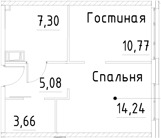 Планировка — Про.Молодость, 1-комн., 41 м²