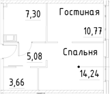 Планировка — Про.Молодость, 1-комн., 41 м²