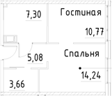 Планировка — Про.Молодость, 1-комн., 41 м²