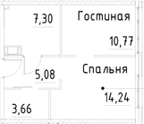 Планировка — Про.Молодость, 1-комн., 41 м²