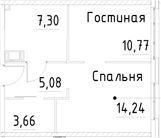 Планировка — Про.Молодость, 1-комн., 41 м²