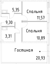 Планировка — Про.Молодость, 3-комн., 61 м²