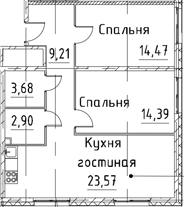 Планировка — Про.Молодость, 3-комн., 68 м²