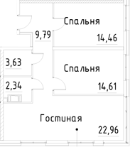 Планировка — Про.Молодость, 3-комн., 68 м²