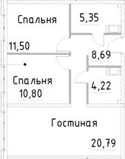 Планировка — Про.Молодость, 3-комн., 61 м²