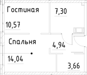 Планировка — Про.Молодость, 1-комн., 41 м²