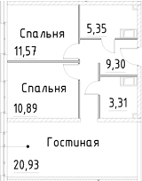 Планировка — Про.Молодость, 3-комн., 61 м²