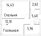 Планировка — Про.Молодость, 1-комн., 41 м²