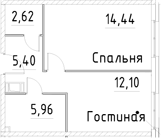 Планировка — Про.Молодость, 1-комн., 41 м²