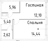 Планировка — Про.Молодость, 1-комн., 41 м²