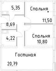 Планировка — Про.Молодость, 3-комн., 61 м²