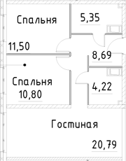 Планировка — Про.Молодость, 3-комн., 61 м²