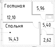 Планировка — Про.Молодость, 1-комн., 41 м²