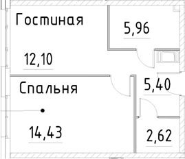 Планировка — Про.Молодость, 1-комн., 41 м²