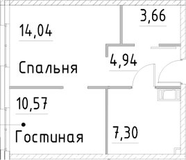 Планировка — Про.Молодость, 1-комн., 41 м²