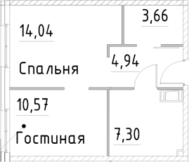 Планировка — Про.Молодость, 1-комн., 41 м²