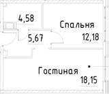 Планировка — Про.Молодость, 2-комн., 41 м²