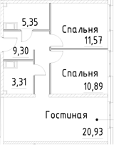 Планировка — Про.Молодость, 3-комн., 61 м²