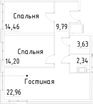 Планировка — Про.Молодость, 3-комн., 67 м²