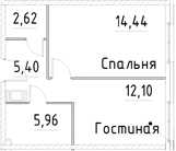 Планировка — Про.Молодость, 1-комн., 41 м²