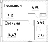 Планировка — Про.Молодость, 1-комн., 41 м²