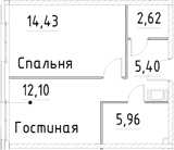 Планировка — Про.Молодость, 1-комн., 41 м²