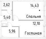 Планировка — Про.Молодость, 1-комн., 41 м²