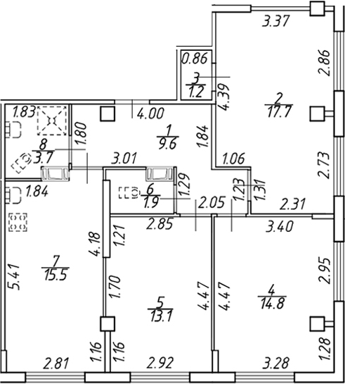 Планировка — Ромашки, 3-комн., 78 м²