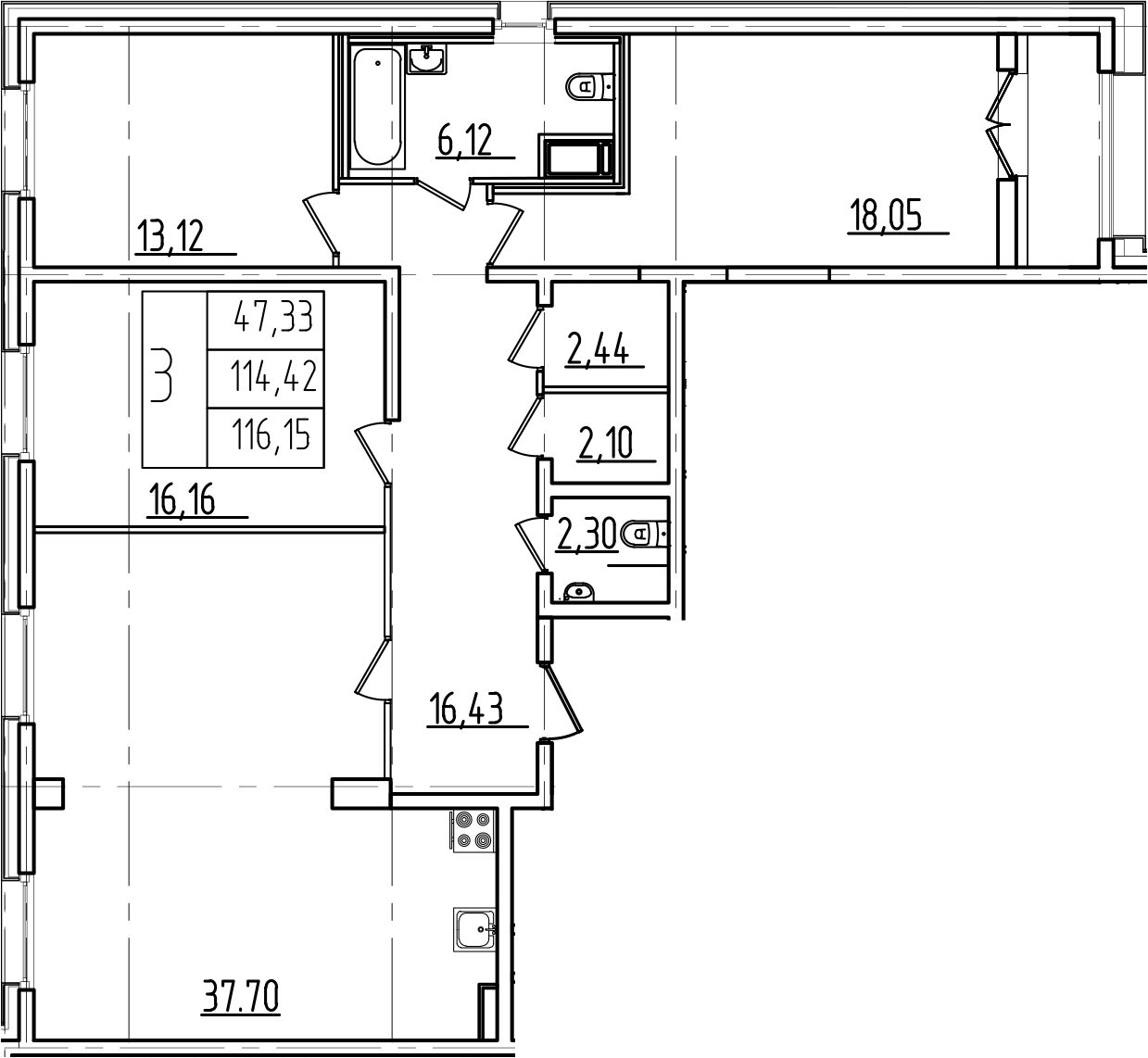 Планировка — Дефанс, 4-комн., 114 м²