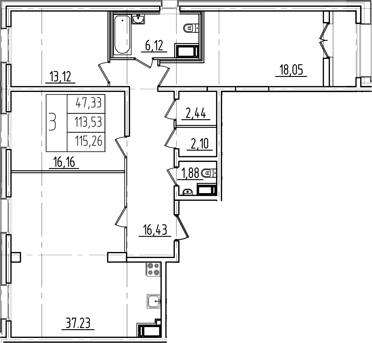 Планировка — Дефанс, 4-комн., 114 м²