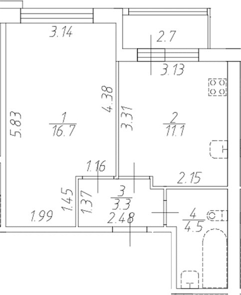 Планировка — Форест Аквилон, 1-комн., 36 м²
