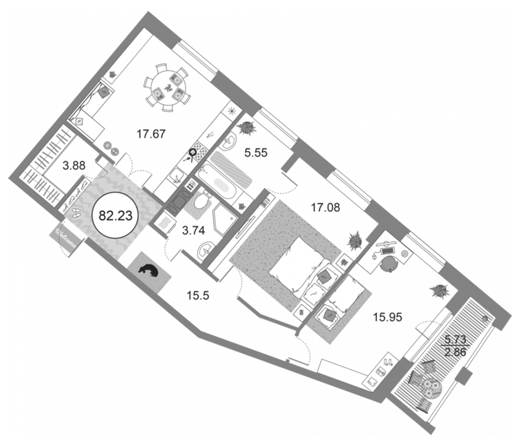 Планировка — Modum, 3-комн., 79 м²