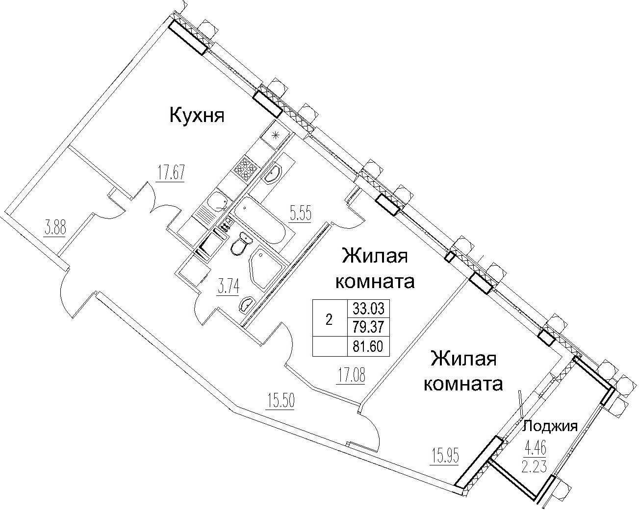 Планировка — Modum, 3-комн., 79 м²