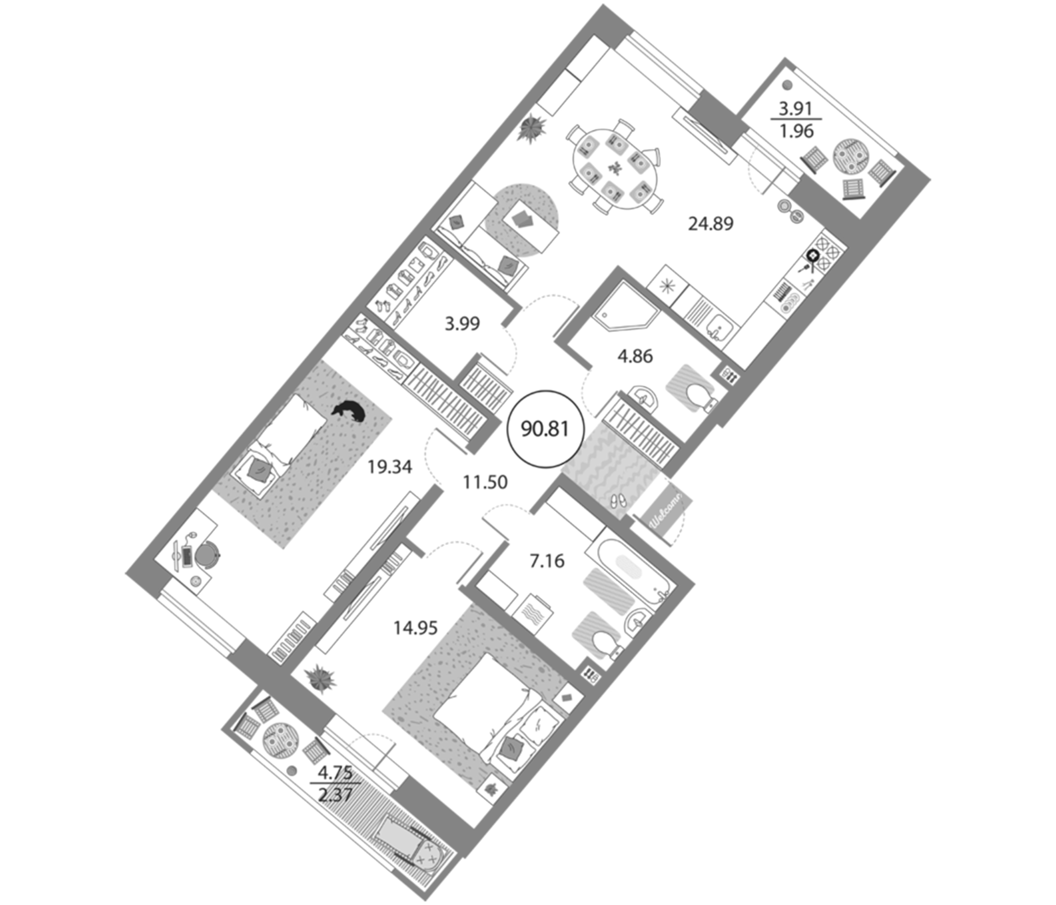 Планировка — Modum, 3-комн., 86 м²