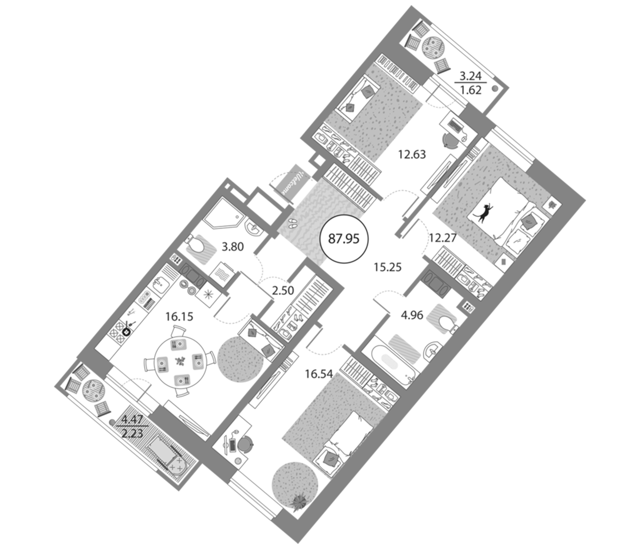 Планировка — Modum, 3-комн., 84 м²