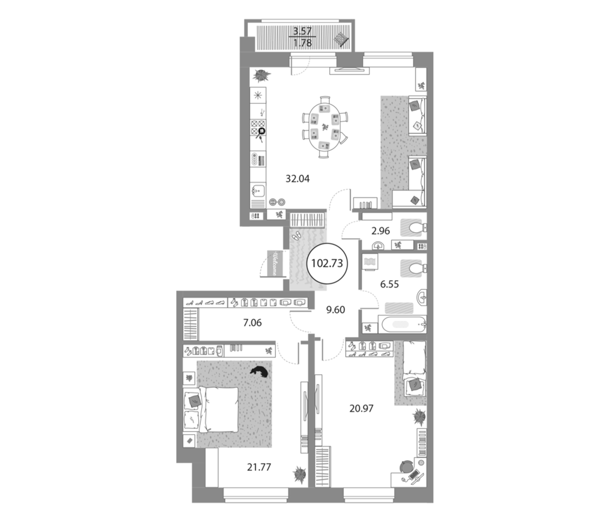 Планировка — Modum, 3-комн., 101 м²