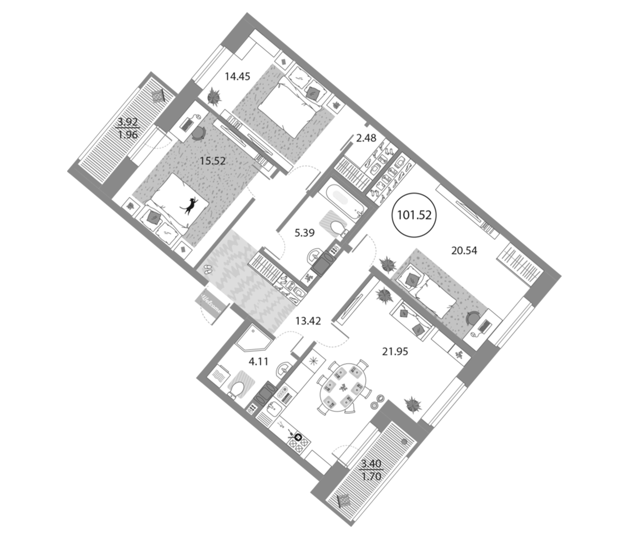 Планировка — Modum, 4-комн., 98 м²