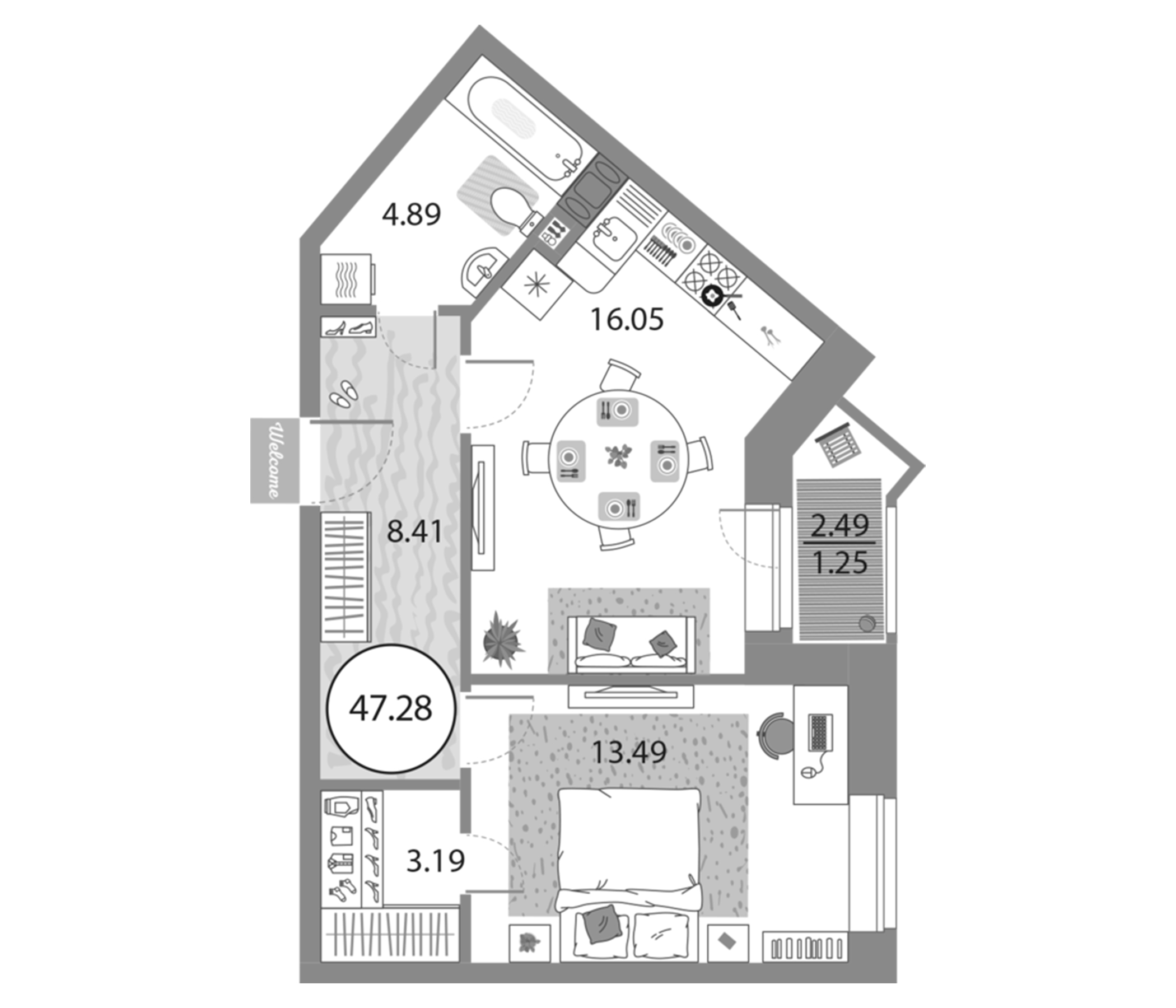 Планировка — Modum, 2-комн., 46 м²