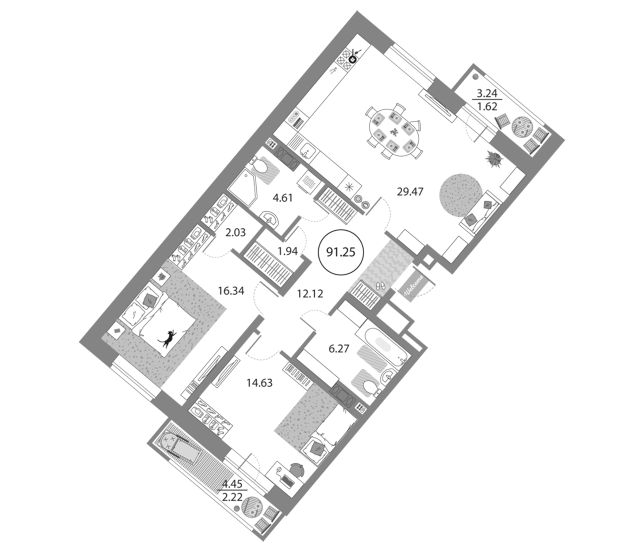 Планировка — Modum, 3-комн., 87 м²