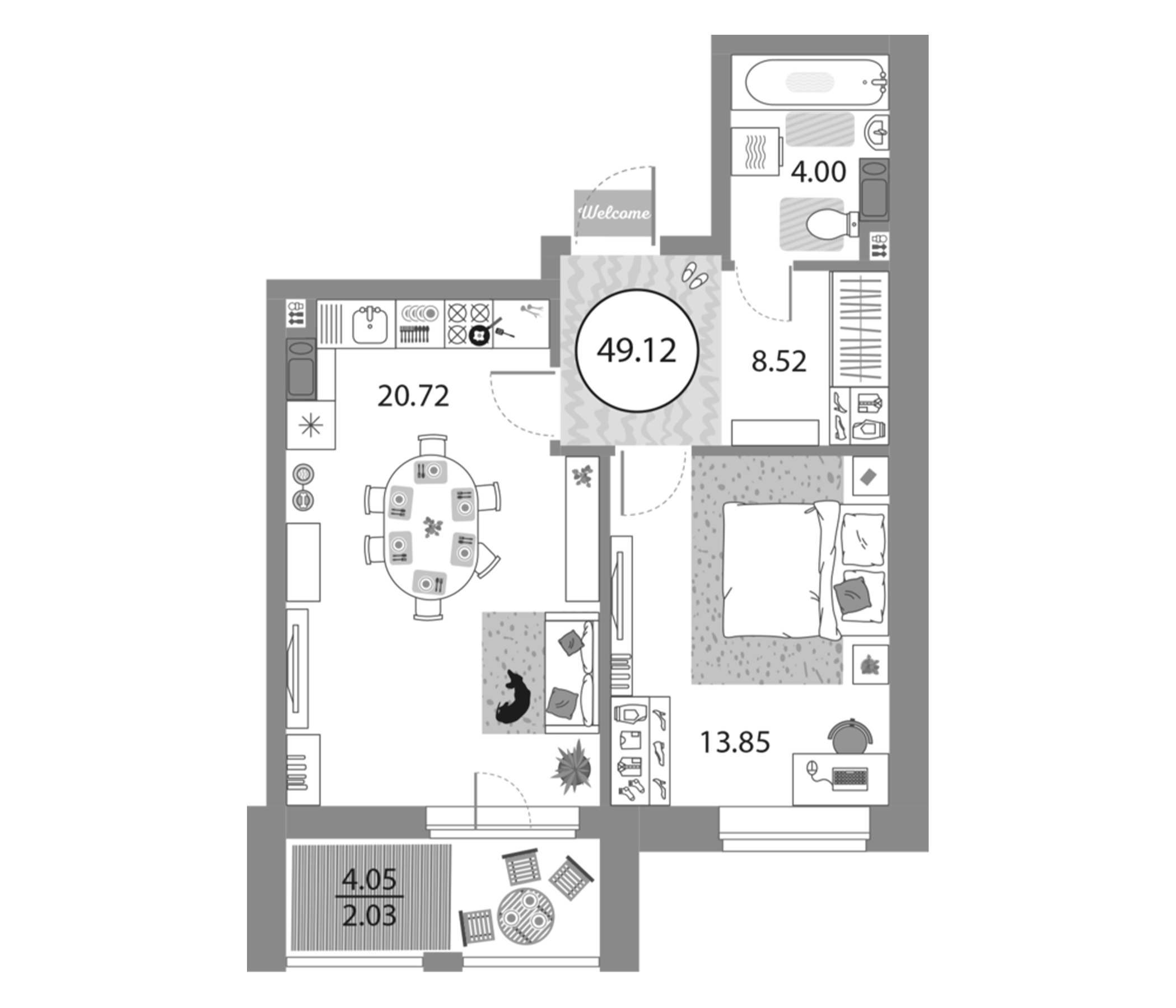Планировка — Modum, 2-комн., 47 м²