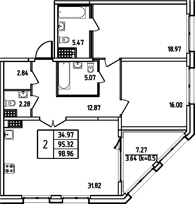 Планировка — Дефанс, 3-комн., 95 м²