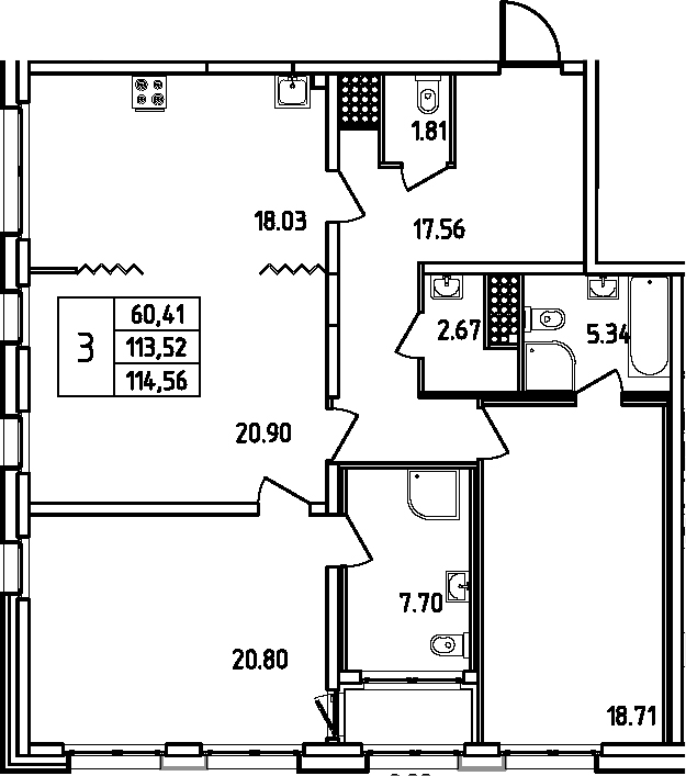 Планировка — Дефанс, 4-комн., 114 м²