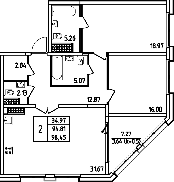 Планировка — Дефанс, 3-комн., 95 м²