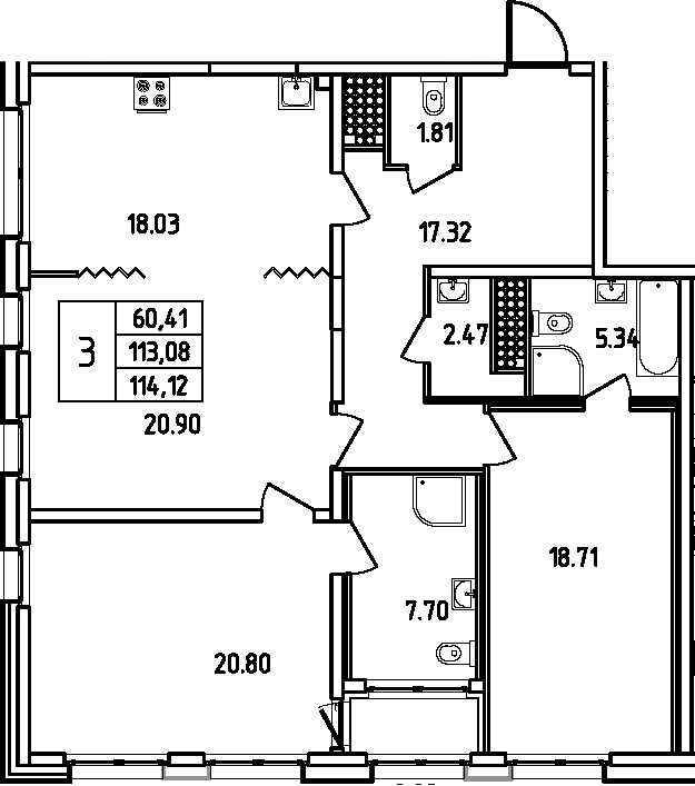 Планировка — Дефанс, 4-комн., 113 м²
