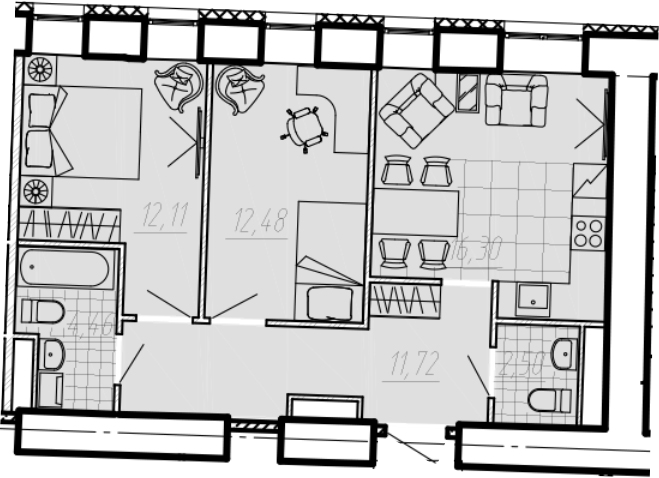 Планировка — Мадонна Бенуа, 2-комн., 62 м²