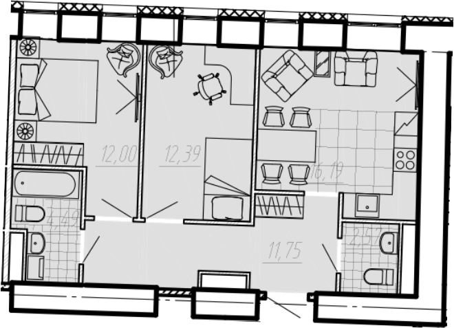 Планировка — Мадонна Бенуа, 2-комн., 61 м²