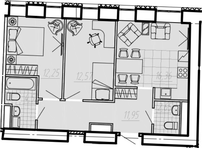 Планировка — Мадонна Бенуа, 2-комн., 64 м²
