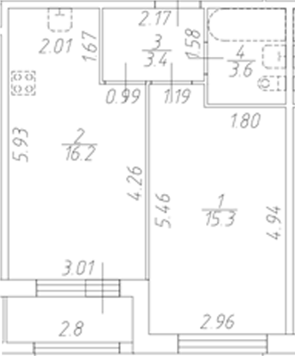 Планировка — Форест Аквилон, 2-комн., 39 м²